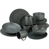 CreaTable Kombiservice Geschirr-Set Soft Touch Black (20-tlg), 4 Personen, Steinzeug, Service, schwarz, seidenmatte Glasur, 20 Teile, für 4 Personen