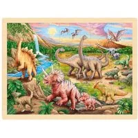 goki Rahmenpuzzle Einlegepuzzle Holz Dinosaurierwanderung, Dinos, Dinosaurier, 96 Teile, 96 Puzzleteile, Holz-Puzzleteile