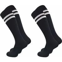 GAWILO Kniestrümpfe Retro für Damen mit stylischen Streifen, weiß & schwarz, aus Baumwolle (2 Paar) Knielange Socken im sportlichen Look - auch zum Wandern geeignet
