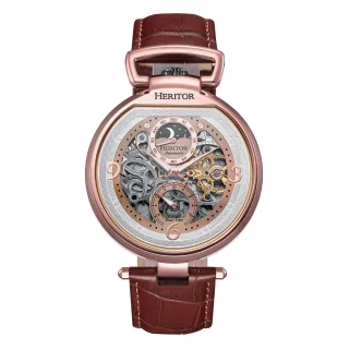 Heritor Automatische Lincoln-Skelettuhr mit Lederarmband und Mondphase