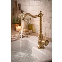 wohnwerk.idee Badarmatur Retro Waschtischarmatur Hoch, Vintage-Design, Edelstahl in gold