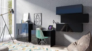 Kinderzimmer Jugendzimmer Set 5 tlg - LABRI 2 - Schwarz Hochglanz