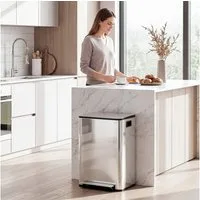HOMCOM Mülltrennsystem Treteimer mit Softclose-Deckel, 2 Fächer, Soft-Close, Fingerabdruckfrei