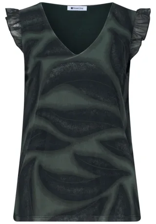 Street One - Mesh-Top mit V-Neck und Print grün - Gr. - 36