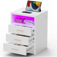 oyajia Nachttisch Nachtschrank mit 2/3 Schubladen, Beistelltisch mit Ladestation und LED (1-st RGB Nachttisch mit Schubladen und Ladestation), Nachttisch mit Schubladen, Einstellbare Farben, Type-C, USB-Anschlüsse