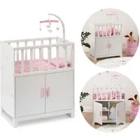 ELLA & PIET® Puppenbett COZY mit Schrank und Mobile aus Holz (Weiß-Rosa)