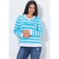 Ulla Popken Sweatshirt Sweatshirt Ringel Schriftzug Rundhals Langarm