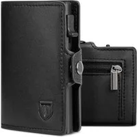TEEHON Geldbörse Geldbeutel Herren Slim Wallet mit RFID-Schutz (Premium Leder Portemonnaie Herren mit Münzfach, 1-tlg., Tragbar und Langlebig Brieftasche Herren), Mini Kreditkartenetui Kartenetui Männer (Schwarz)