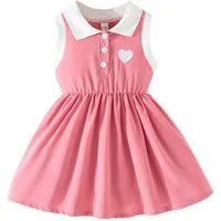 Lapastyle Sommerkleid Mädchen Babykleidung, sportliches A-Linien-Kleid mit Stehkragen (1-tlg) Lässiges Alltagskleid im Color-Blocking-Stil mit Herzstickerei