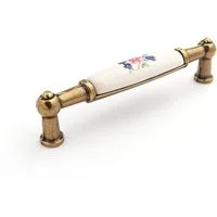 SO-TECH® Möbelgriff Porzellangriff Landhaus BA 96 mm Messingoptik antik / Cremef, Blumendekor - inkl. Schrauben