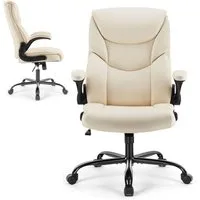 IDEASY Bürostuhl Chefsessel mit hoher Rückenlehne & Armlehnen für maximalen Komfort (Höhenverstellbar 10cm, klappbare Armlehnen, weiche Sitzfläche 55,49 cm), Ergonomischer Bürostuhl aus Leder mit 360°-Drehung,Belastbar bis 124kg