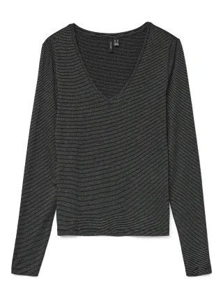 VERO MODA - VMLAVA GLITTER LS V-NECK TOP STRIPE NOOS Black - Gr. - L