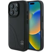 Mercedes Benz Handyhülle iPhone 16 Pro Echtleder schwarz Stern Metall