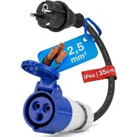 feletec CEE Adapter Schuko Stecker auf CEE Kupplung, 35cm Camping Kabel, IP44 CEE-Adapterkabel