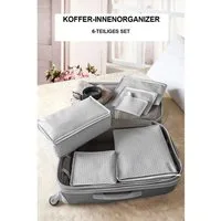 Jungengel Taschenorganizer Koffer Organizer Set 6-teilig Reise Taschenbeutel Grau Punkte (Reise-Organizer-Set / Koffer-Innenorganizer-Set, 6-tlg., 6-teiliges Koffer-Organizer-Set ohne Netz), Kofferbeutel, Packtaschen, Reise Set, Reißverschluss, Unise