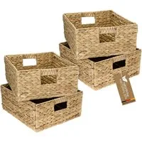 HMF Regalkorb 4er Set Aufbewahrungskorb passend für KALLAX halbes Fach, Korb geflochten aus Wasserhyazinthe mit Griffen, 30 x 34 x 15 cm Natur