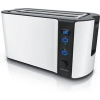Arendo Toaster Langschlitz, Edelstahl, Display mit Restzeitanzeige, Krümelschublade, 2 lange Schlitze, für 4 Scheiben, 1500 W, Defrost Funktion, Wärmeisolierendes Gehäuse, mit Brötchenaufsatz