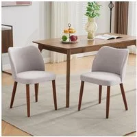 GarveeMore Esszimmerstuhl 2er-Set,Leinen gepolsterter Esszimmerstuhl mit Holzbeinen,Ohrensessel, Küchenstühle mit dicken Kissen für Esszimmer, Wohnzimmer