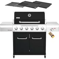 nexgrill Gasgrill 6B Gourmet Pro 6 + 1 Brenner, Keramik-Seitenbrenner & Gusseisen Plancha, 22KW, Griddle Max, Grillwagen, Aufbaumaß: 152x57x121 cm