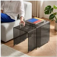 en.casa Satztisch, »Kariengem« 2-tlg. Couchtisch-Set Glastischen Dunkelgrau