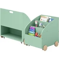 Bellabino Kinderregal Towy mit Rollen und Geheimfach, Spielzeugregal Bücherregal für Kinder mit Geheimfach auf der Rückseite, 3 Ablagefächer für Bücher & Spielzeug