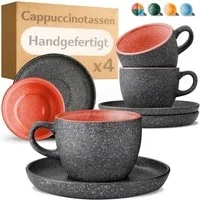 Cosumy Cappuccinotasse Cappuccino Tassen mit Untertassen 4er Set rot, 8-tlg., Keramik, Warm