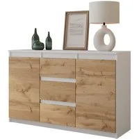 Furnica Kommode MIKEL, 3 Schubladen und 2 Türen - Weiß Matt H75cm B120cm T35cm