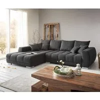 DELIFE Ecksofa Josea, Mikrofaser Schwarz 300x220 cm Recamiere links Ecksofa