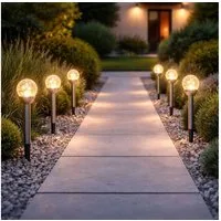 Expo Börse LED Solarleuchte, LED-Leuchtmittel fest verbaut, LED Solarleuchte Gartenlampe Erdspieß Glaskugel H 34,5 cm 6er Set