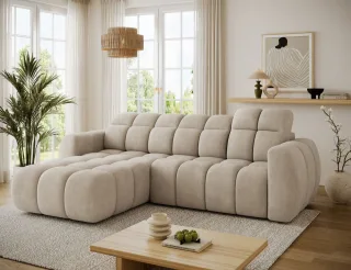 Ecksofa mit Schlaffunktion Sofa SALONIA Stoff Aphrodite Beige Ottomane Links
