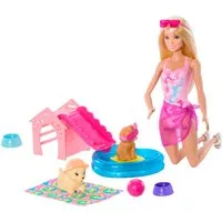 Barbie Anziehpuppe Barbie Hündchen Pooplparty aloha blond, Hundeschnorchelbrille mit Farbwechsel