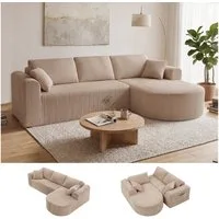 COMHOMA Sofa Ecksofa mit Schlaffunktion, Corduroy Modulares Boneless Couch, mit Chaiselongue, L-Form Schlafsofa, Sektionssofas mit Kissen & Seitentaschen
