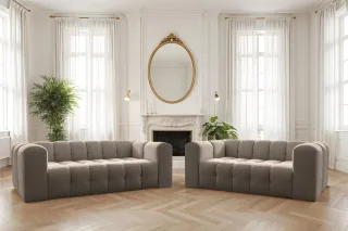 Sofaset Designersofa SOLVIE 3-4 in Stoff Tiffani Taupe