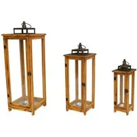 Mojawo Laterne 3er XXL Design Holz-Laternen-Set Windlicht Gartenlaterne Edelstahldach