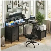 HOMALL Eckschreibtisch 140/160 cm Schreibtisch mit Schubladen, Monitorhalterung, Gaming-Tisch (Monitorarm hohenverstellbar von 12 bis 27 cm, mit 5 mit Stof ausgekleideten Schubladen, Montageoption links/rechts, Platz fur Drucker)
