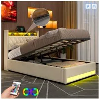 STILVORA Polsterbett mit bettkasten,Stauraumbett Boxspringbett 140×200 mit USB & LED-Licht (Funktionbett mit Hydraulikstange,Tragfähigkeit: 200kg, Strapazierfähig und schmutzabweisend,verschiedenen Farben,Metallrahmen), Bettgestell mit Lattenrost,Beq