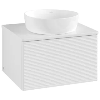 Villeroy und Boch Antao Waschtisch-Unterschrank L29110GF mit Beleuchtung, 1 Auszug, 600 x 360 x 500 mm, Front mit Struktur, Glossy White Lacquer / Glossy White Lacquer