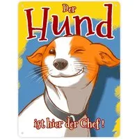 speecheese Metallschild Metallschild XXL in 28x38 cm mit süßem Hunde Motiv und Spruch Der ist