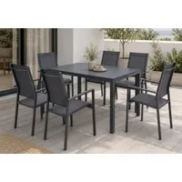 Home Collective Gartenlounge-Set Balkonmöbel Essgruppe Outdoor Terrassenmöbel Sitzgruppe für 6 Personen, beschichtetes Metall, atmungsaktives Textil-Gewebe, Dunkelgrau/Schwarz