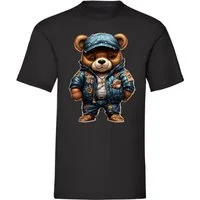 Banco T-Shirt Herren T-Shirt Gangster Bär mit blauer Jacke und Kappe 100% Baumwolle