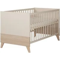 roba® Babybett Sidney 70 x 140 cm - Mitwachsendes Gitterbett mit Füßen aus Massivholz, Höhenverstellbar - Schlupfsprossen - Umbaubar zum Juniorbett - Beige