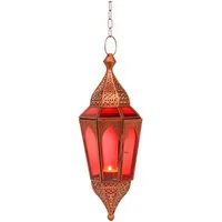 Marrakesch Orient & Mediterran Interior Hängewindlicht Orientalische Hängelaterne Lalita aus Glas in Rot 41 cm Windlicht (1 St), Handarbeit