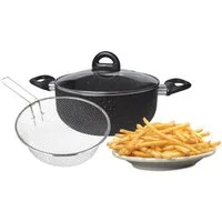 Cheffinger Frittiertopf Frittiertopf 3 tlg Korb Fritteuse Pommes Induktion Sieb Deckel
