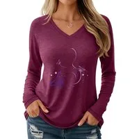 PYLIKE Longsleeve Damen V-Ausschnitt Longsleeve mit Schmetterling Print-Shirt Geeignet für den täglichen Gebrauch im Büro und zu Hause