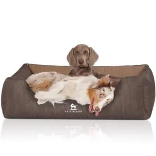 Knuffelwuff Orthopädisches Hundebett Outlander aus laser-gestepptem Kunstleder braun/ caramell XL