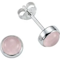 mantraroma Paar Ohrstecker SAMA rund klein aus 925 Silber mit Rosenquarz (Paar, Paar Ohrringe mit Schmuckbeutel), 925 Sterling Silber Ohrringe für Damen