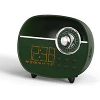 iTOMA Radiowecker Retro-Wecker Bluetooth UKW-Radio Nachtlicht Type-C Akku Grün Retro-Design, Bluetooth 5.1 UKW-Radio, Nachtlicht, AUX-Karten-Slot