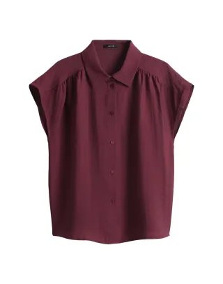 Opus - Loose Satinbluse mit femininen Raffungen - Fairi lila/rot - Gr. - 34
