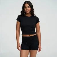 cfab (creamy fabrics) Relaxshorts Cotton High-Waist Shorts-Schwarz-L (1-tlg)