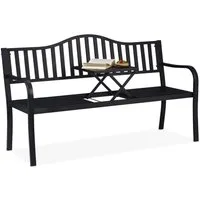 relaxdays Gartenbank mit Klapptisch (1-teilig, 1-St), schwarz